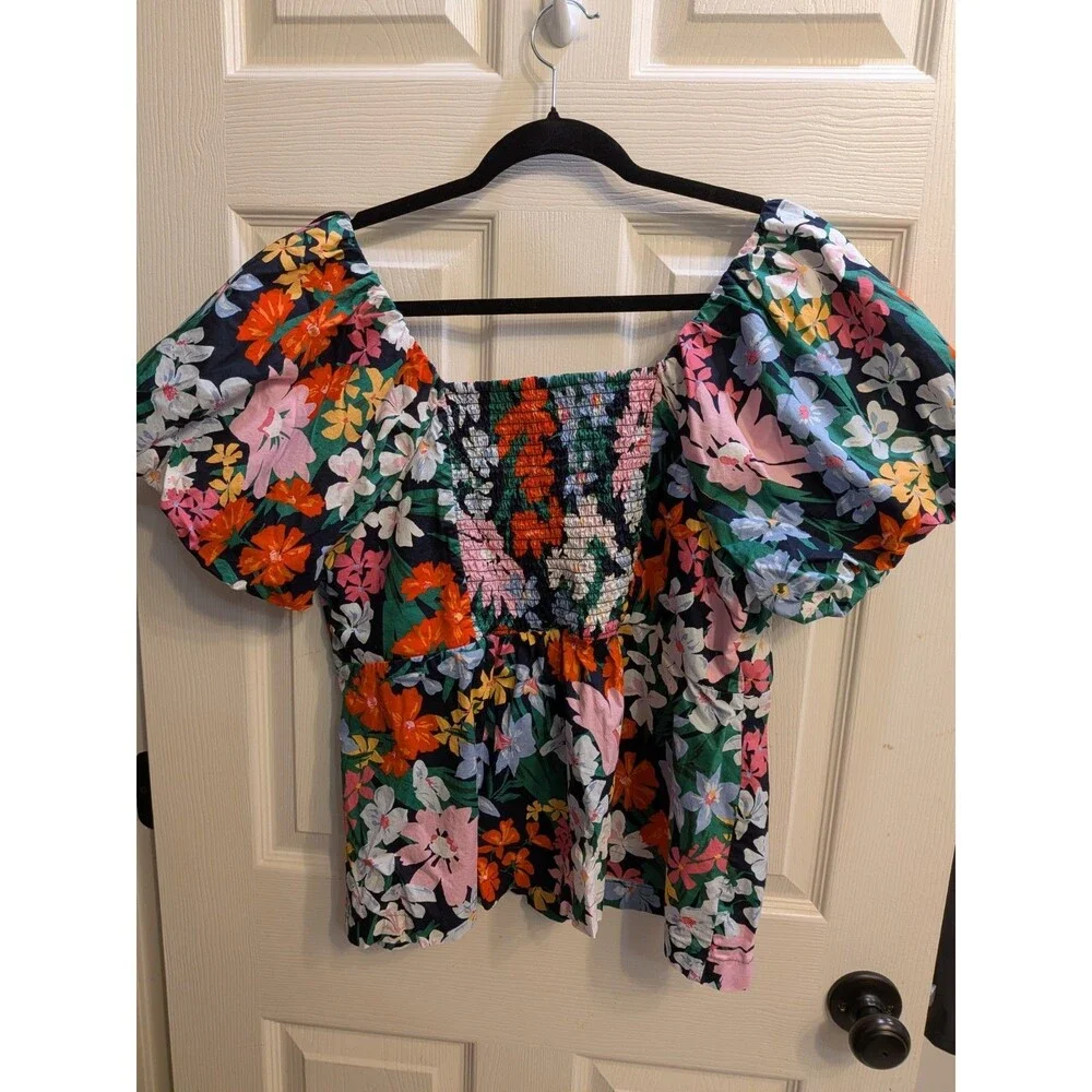 Cottagecore/Boho Peplum Style Babydoll Smocked Puff Sleeved Blouse